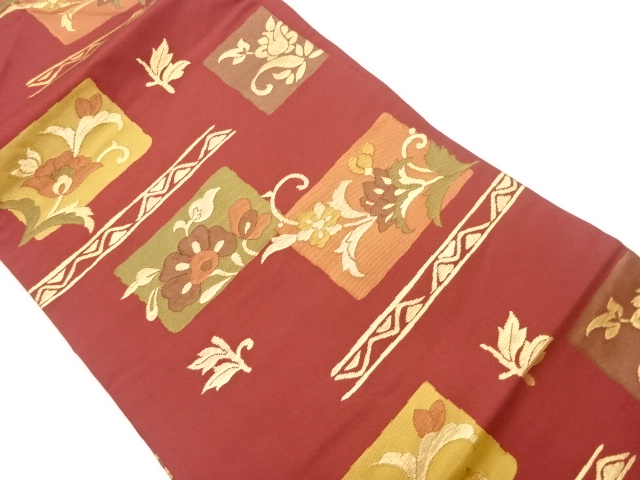 作家物　色紙に花唐草模様織出し名古屋帯